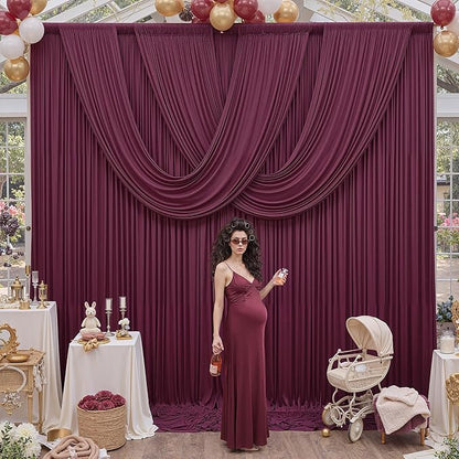 12ft x 10ft Burgundy Backdrop Curtains - Image 8