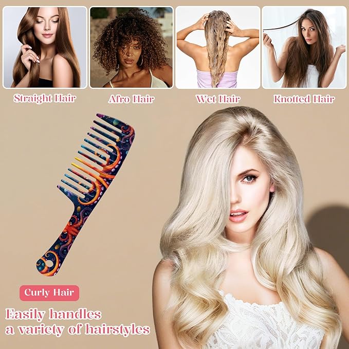 Wide Tooth Comb,Effortless Tangle Removal for Curly, Wet, Long Hair Wet,Cute Aesthetic Design for Women Men and Girls (Orange-18)