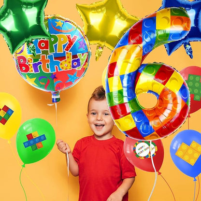 40 Inch Building Block Number Balloon, Colorful Number Block Foil Balloons - Image 4