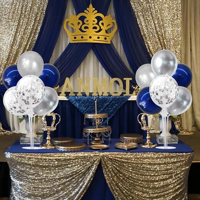 TONIFUL 6 Set Navy Blue Silver Balloon Stand Balloon Centerpieces - Image 5