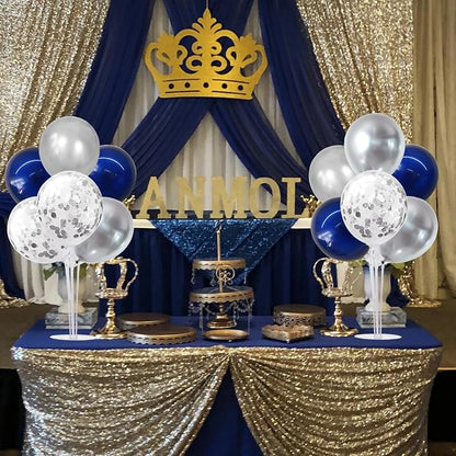 TONIFUL 6 Set Navy Blue Silver Balloon Stand Balloon Centerpieces - Image 5
