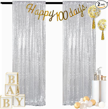 ShinyBeauty Silver Sequin Backdrop 2 Pieces, Photograph Background 7FTx7FT by ShinyBeauty