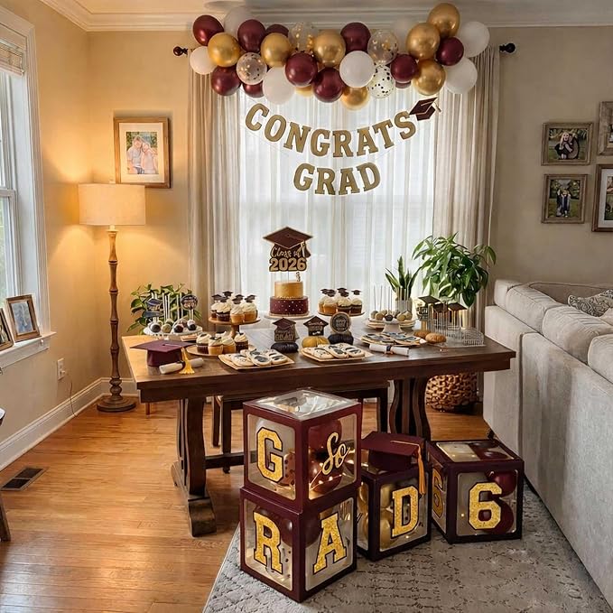 Graduation Decorations Class of 2026 Maroon and Gold Balloon Boxes - Image 9