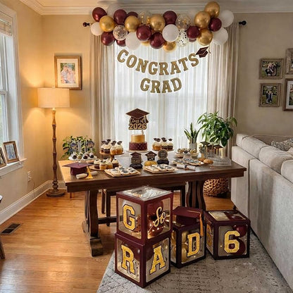 Graduation Decorations Class of 2026 Maroon and Gold Balloon Boxes - Image 9