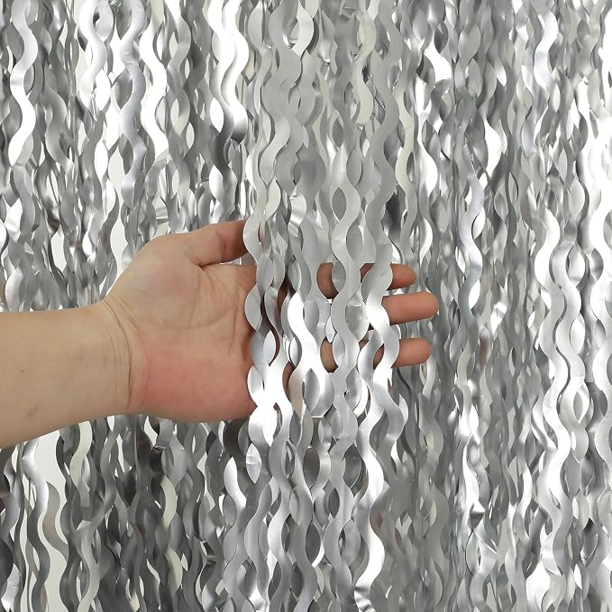 4 Pack 3.3x6.6ft Silver Foil Fringe Backdrop by KEEUH