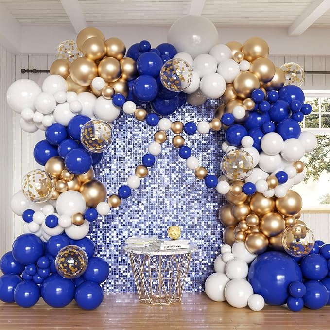 Royal Blue and Gold Balloons Garland Arch Kit by Anhiy