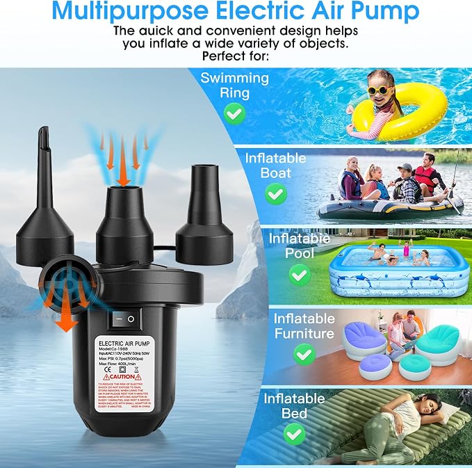 Electric Air Pump for Inflatable, Portable Air Mattress Pump, Quick Fill - Image 5