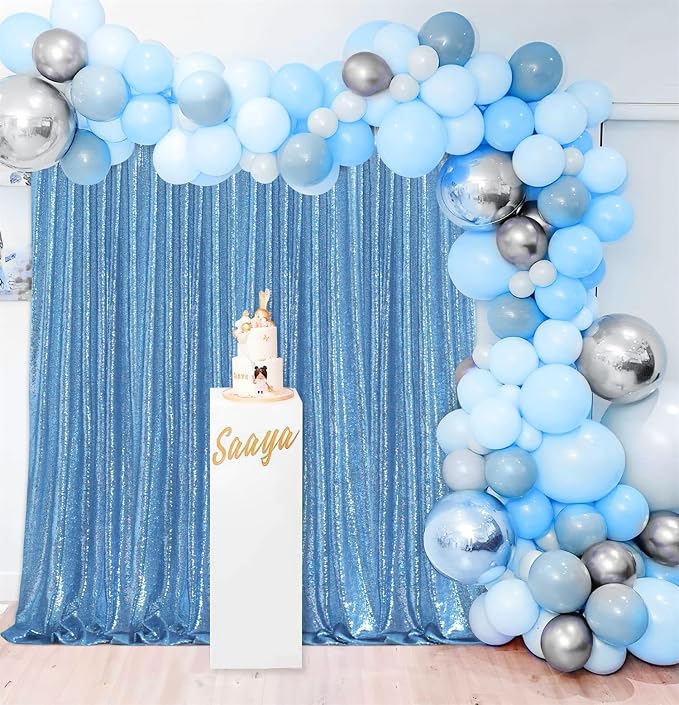 Baby Blue Sequin Curtains Backdrop 6 Pcs 2FTx8FT Shiny Shimmer Fabric | Glitter - Image 6