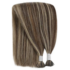 YoungSee I Tip Hair Extensions Human Hair Brown Highlight Itips Hair Extensions Human Hair Dark Brown with Blonde Highlight Tip Hair Extension Soft 20 Inch 50s 50g