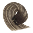 YoungSee Balayage Human Hair Sew in Extensions Chocolate Brown with Ash Blonde Balayage Weft Extensions One Piece Weft Hair Extensions Human Hair for Natural Look 22Inch 100G