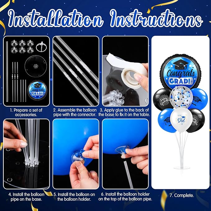 Kasyat 4 Set Blue and Black 2026 Graduation Table Centerpiece Balloon Stand Kit - Image 5
