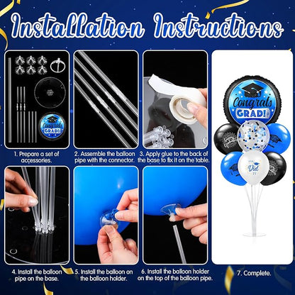 Kasyat 4 Set Blue and Black 2026 Graduation Table Centerpiece Balloon Stand Kit - Image 5