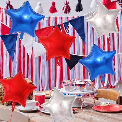 18 Pack 18 Inch Red White Blue Star Balloons, Metallic Foil Star-Shaped Helium - Image 3