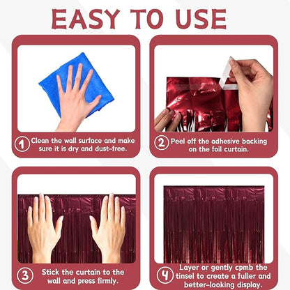 Matte Burgundy Foil Fringe Tinsel Backdrop, 4 Pack, 3.3 x 6.6 Ft | Matte Maroon - Image 6