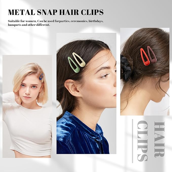 20 PCS Metal Snap Hair Clips Water Drop No Slip Barrettes for Women Bright Small Hair Clips For Thick And Thin Fine Hair,Green Red Brown Yellow Dark Blue,1.97 x 0.5 In.