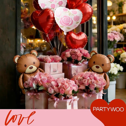 PartyWoo Latex Balloons 15pcs Foil Bear and Red Heart 24 18 Inch | Balloons - Image 2
