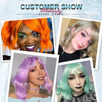 Short Bob Wigs with Bangs for Women Loose Wavy Wig Curly Wavy Shoulder Length Bob Synthetic Cosplay Wig for Girl Colorful Costume Wigs (Green)
