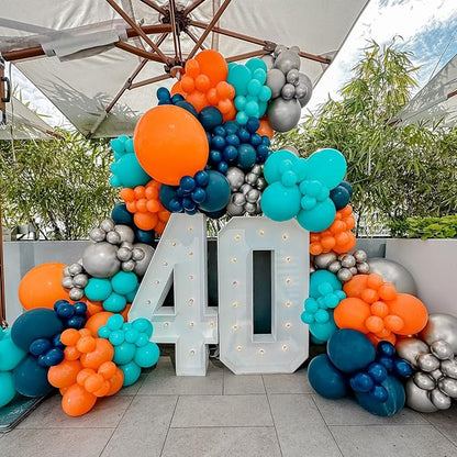 Blue Orange Balloons, 12 Inch Teal Navy Bule Balloons - Image 5