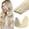 GOO GOO Tape in Hair Extensions Human Hair, 17/22/60 Ash Blonde to Golden Blonde and Platinum Blonde, 16inch 100g 40pcs, Skin Weft Seamless Invisible, Silky Straight with Thick Ends, Remy Human Hair