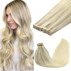 GOO GOO Tape in Hair Extensions Human Hair, 17/22/60 Ash Blonde to Golden Blonde and Platinum Blonde, 12inch 80g 40pcs, Skin Weft Seamless Invisible, Silky Straight with Thick Ends, Remy Human Hair