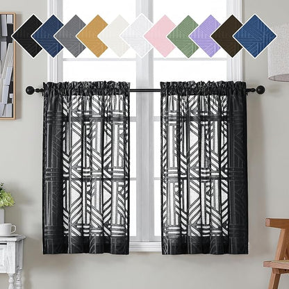Simplebrand Black Sheer Kitchen Curtains 36 Inch Length Tier Curtains 2 Panels by Simplebrand