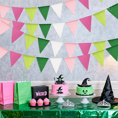 G2PLUS Pre-Strung Burlap Pennant Banner, 65Ft Pink Green and White Triangle - Image 6