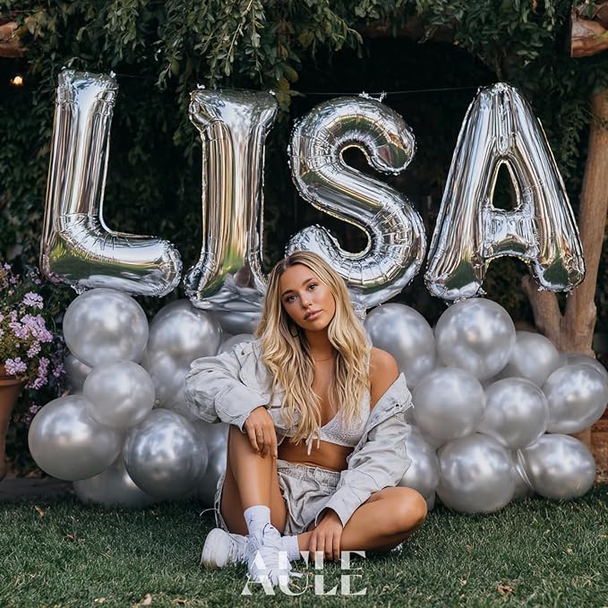 AULE 40 Inch Silver A Balloon Letter Foil A-Z Birthday Big Alphabet | Birthday - Image 4