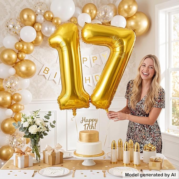 40 Inch Gold Number 17 Foil Balloon - Image 4