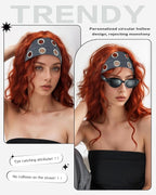 Grommet Headband for Women, Wide Grey 20cm Hollow Out Elastic Hair Band, Eyelets Punk Grunge Stylish Hairband