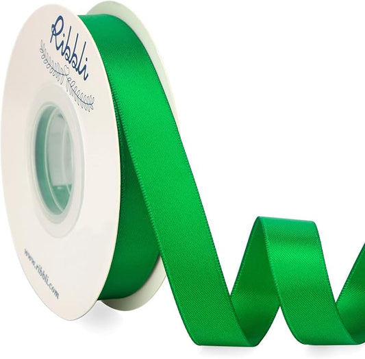 Ribbli Emerald Green Satin Ribbon 5/8 inch x Continuous 25 Yards, Double Faced by Ribbli