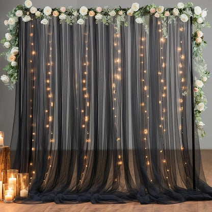 10x8ft Black Tulle Backdrop Curtain by Partisky