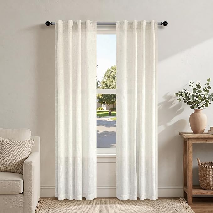 Pitalk Natural Doorway Linen Curtains 80 Inch Length 2 Panels Cream Ivory Light by Pitalk