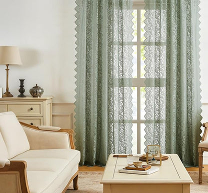 Bujasso Sage Green Lace Sheer Curtains - Image 5