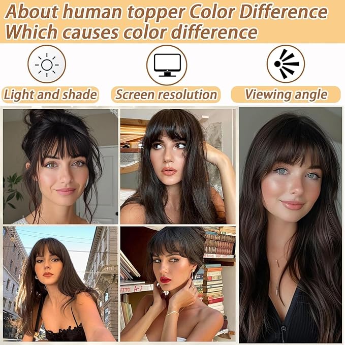 Amchoice Hair Toppers for Women Real Human Hair, Bangs Hair Clip 360° 3D Cover Bangs, Human Hair Toppers for Women Daily(Light Brown, 3D Side Bangss (5 * 9))