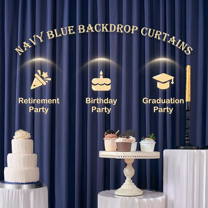 50ft x 12ft Wrinkle Free Navy Blue Backdrop Curtains - Image 6