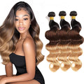 28 30 32 Inch Ombre Brown Bundles Human Hair Blonde Body Wave Bundles Niegmeag Virgin Soft and Silky Remy Hair Extensions Double Weft 2 Tone Light Brown and Honey Blonde Bundle Hair Weave