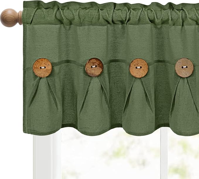 Farmhouse Valance Curtains, Boho Cotton Linen Kitchen Valance, Olive Green - Image 6