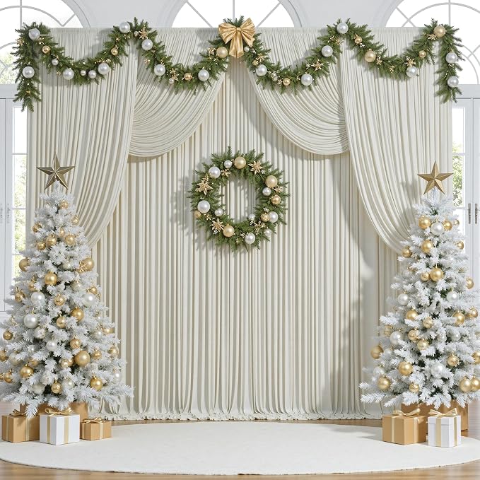 50 ft x 10 ft Wrinkle Free Beige Backdrop Curtain by Outpain
