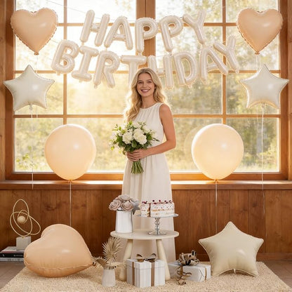 29 PC Cream Happy Birthday Balloon Banner, 16 Inch 3D Aluminum Letter Banner - Image 4