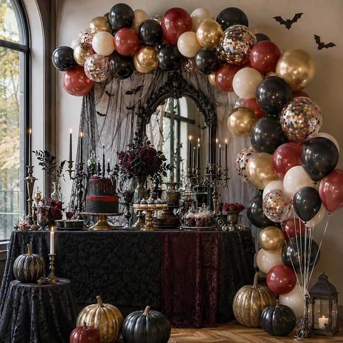 Black Burgundy and Gold Fall Balloons, 12inch Retro Dark Maroon Beige Gold and - Image 6