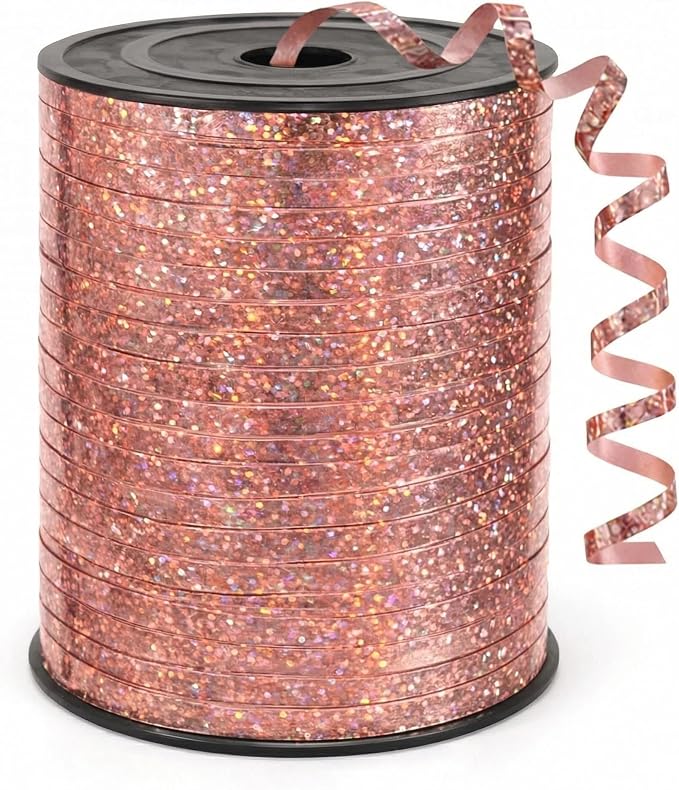 500 Yards Curling Crimped Ribbon Rose Gold Balloon String Shiny Metallic Roll by Unknown