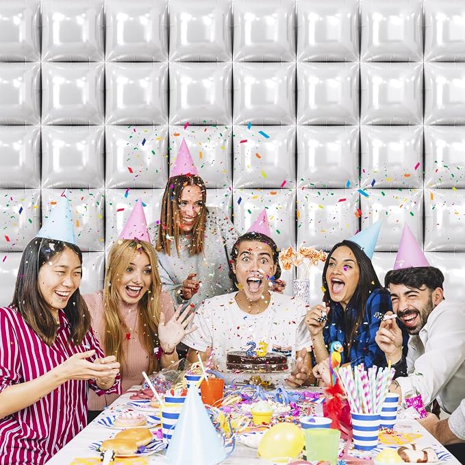 NISOCY 48PCS White Square Foil Balloons Wall Backdrop | Double Sided Pearl - Image 6