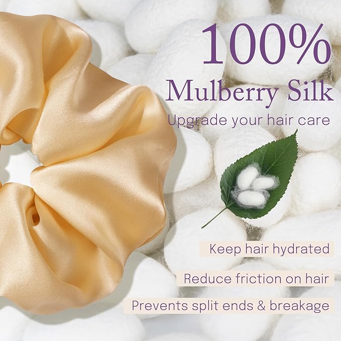 OLESILK Silk Scrunchies Oversized 100% Mulberry: Large for Women& Girls Long Thick Hair, Soft Smooth for No Damage Hair Care Sleeping