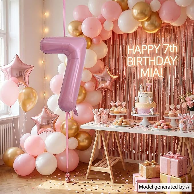 Pearlescent Pink Number 7 Balloon 40 Inch, Shiny Foil - Image 6