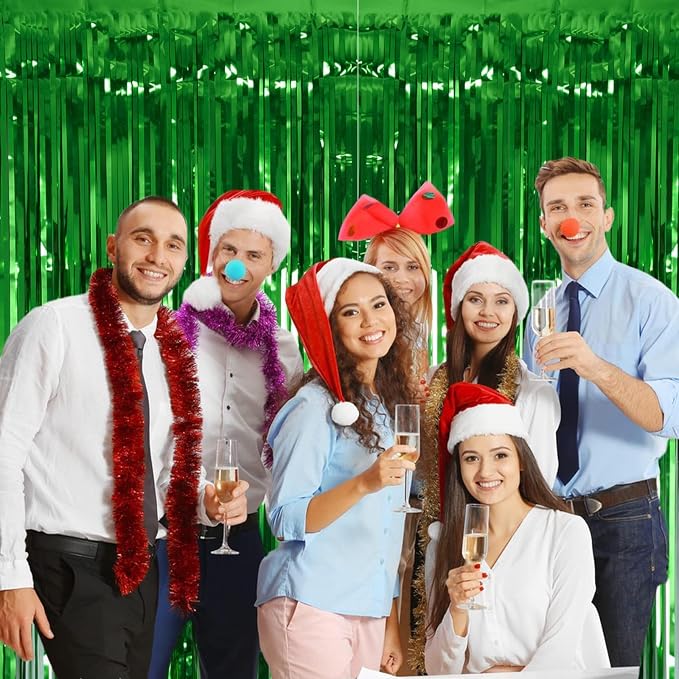 2 Pack Green Tinsel Curtain Party Backdrop, 3.2Ft x 8.2Ft Metallic Tinsel Foil - Image 4