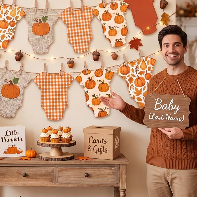 Frienda Baby in Bloom Paper Banner Baby Shower Fall Pumpkin Paper Bodysuit - Image 4