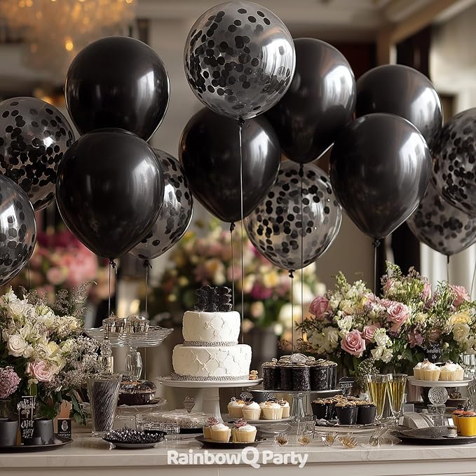 RainbowQ Black Balloons 55Pcs 12 Inch Confetti Latex Helium Party Balloon | - Image 4