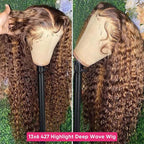 26 Inch Highlight Deep Wave Wig Human Hair Honey Blonde 13x6 HD Ombre Lace Front Wigs Human Hair Pre Plucked 200% Density Curly Lace Frontal Wigs For Women