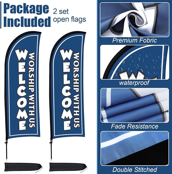 Buryeah 2 Sets Welcome Feather Flag Sign Kit 8 ft Welcome Banners Swooper Flag - Image 5