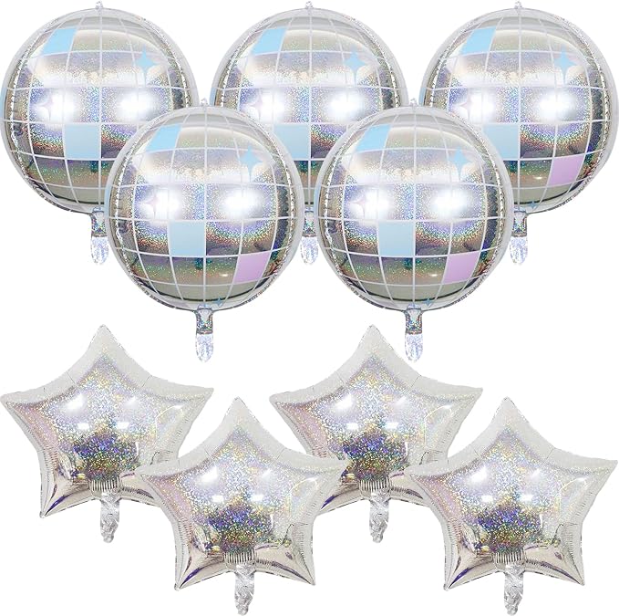 9 Pcs Disco Ball Balloons and Star Balloons 22/18 4D Ball Balloons Laser by Froova